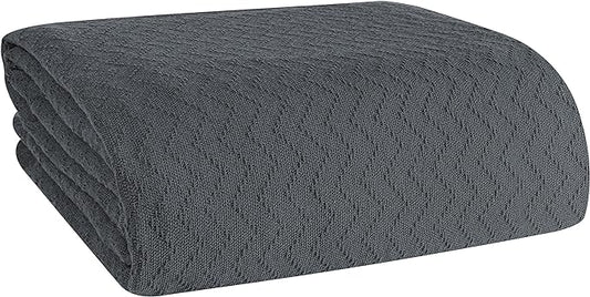BELIZZI HOME 100% Cotton Bed Blanket, Breathable Thermal Blanket King Size, Soft Chevron 90''x102'', Perfect for Layering Any All Season, Charcoal Grey