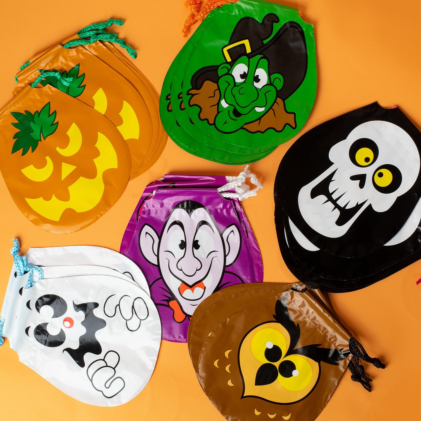 JOYIN 72PCS Halloween Drawstring Goody Bags, Halloween Treats Bags, Trick or Treat Bag, Goodie Candy Gift Bag Bulk for Kids Trick or Treating, Party Favors Supplies, 12 Designs Classroom Gifts Prizes