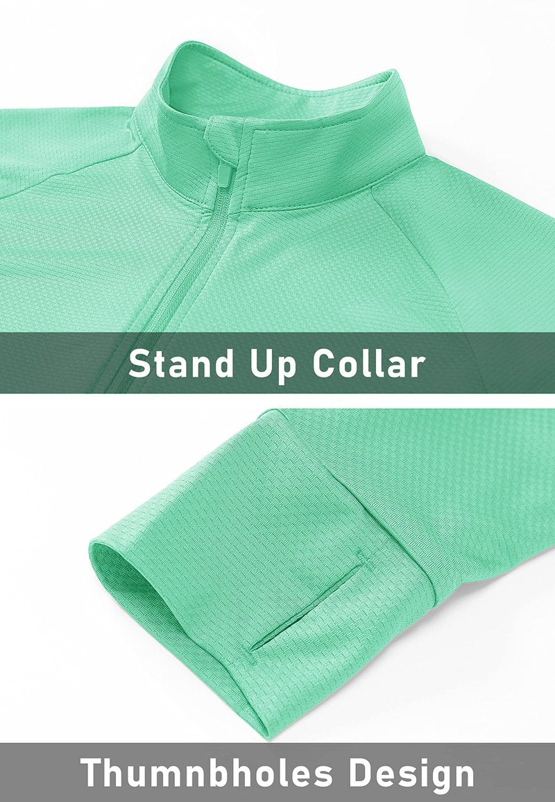 MAGCOMSEN Women's Running Jacket Lightweight Quick Dry Long Sleeve Shirts Sun Protection Shirts Jacket Women Mint Green S