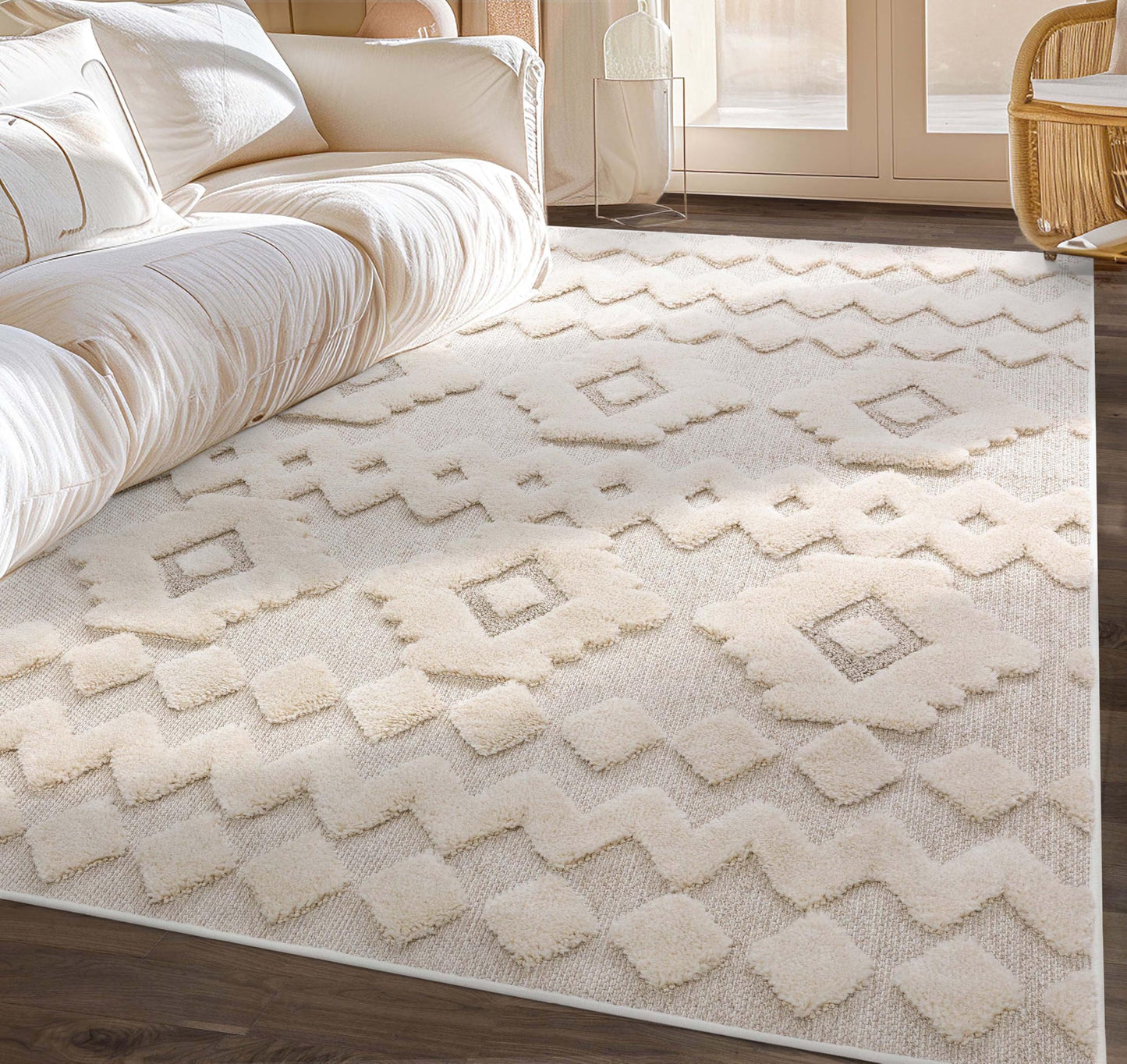 Well Woven Bellagio Chiara Tribal Moroccan High Pile Beige Flat-Weave 5'3" x 7'3" Area Rug