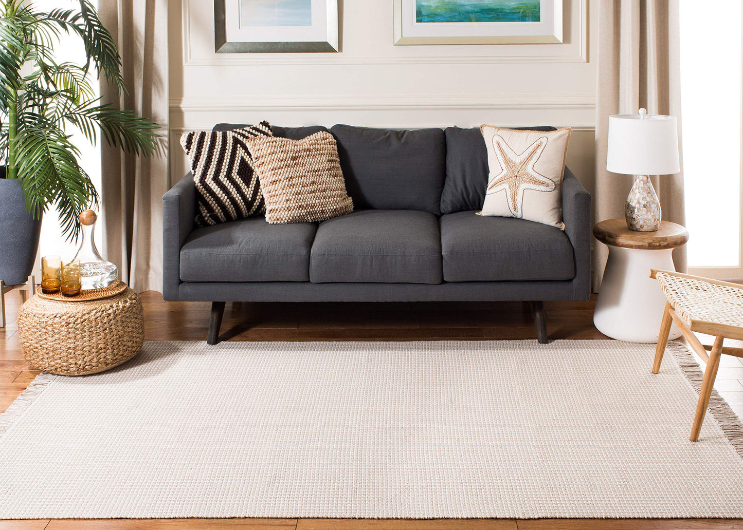 SAFAVIEH Area Rug 8x10 - Montauk Collection - Large - Ivory & Grey, Handmade Flat Weave Cotton, Boho Farmhouse Design, Ideal for Living Room, Bedroom, Office, Dining Space (MTK340A)