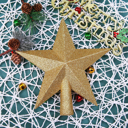 Aneco Gold Glitter Mini Christmas Tree Topper Shatter-Proof 6 Inch Christmas Tree Decoration Treetop for Holiday Ornament or Home Decor