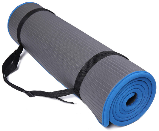 Fitvids All-Purpose 2/5-Inch (10mm) Extra Thick High Density Anti-Slip Exercise Pilates Yoga Mat with Carrying Strap, Gray