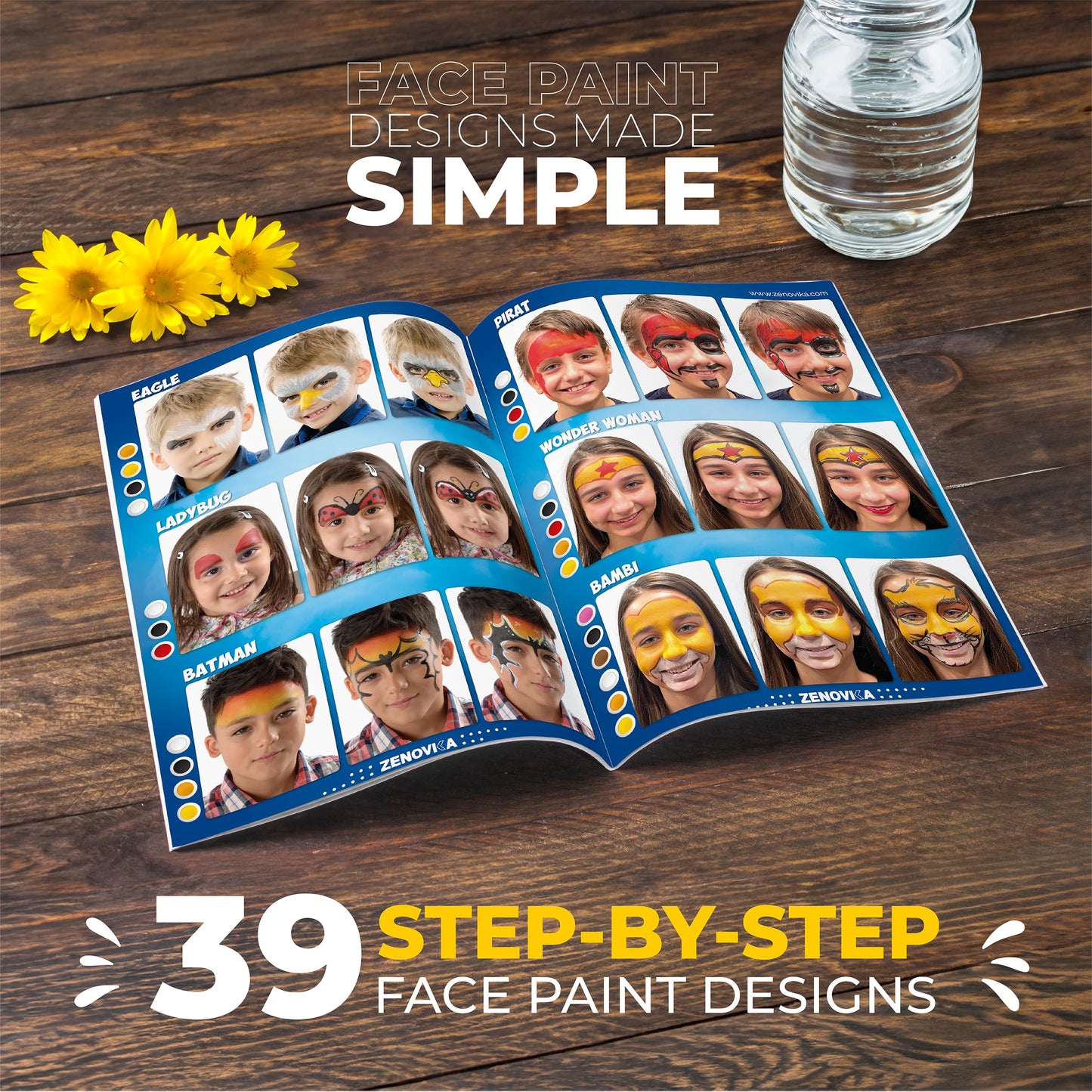 Zenovika Face Painting Kit for Kids - 28 Colors Professional Face Paint Kit, Non-Toxic and Hypoallergenic, Stencils, Book, Halloween Makeup Kit - Safe and Easy to Use Face Paint Kit for Kids