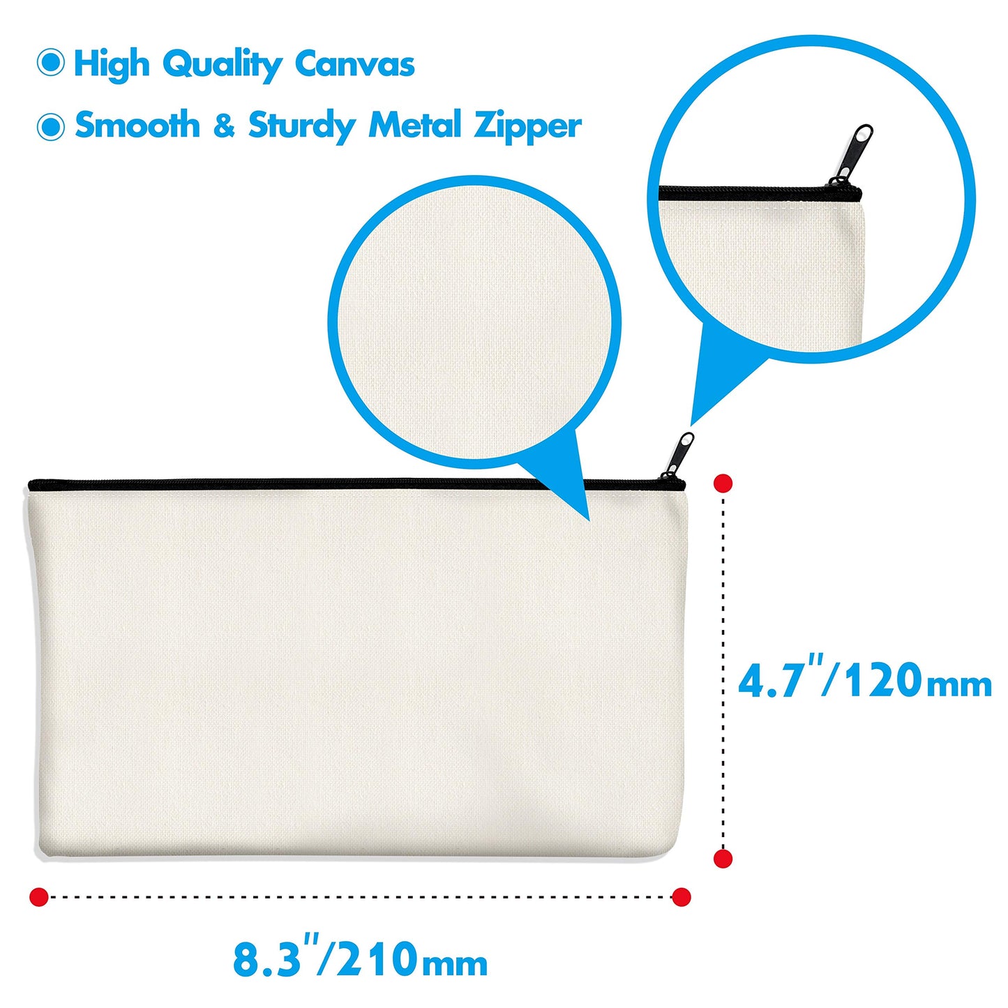 15 Pack Blank Cotton Canvas DIY Craft Zipper Bags Pouches Pencil Case for Makeup Cosmetic Toiletry Stationary Storage (Off White, 8.3” x 4.7”)