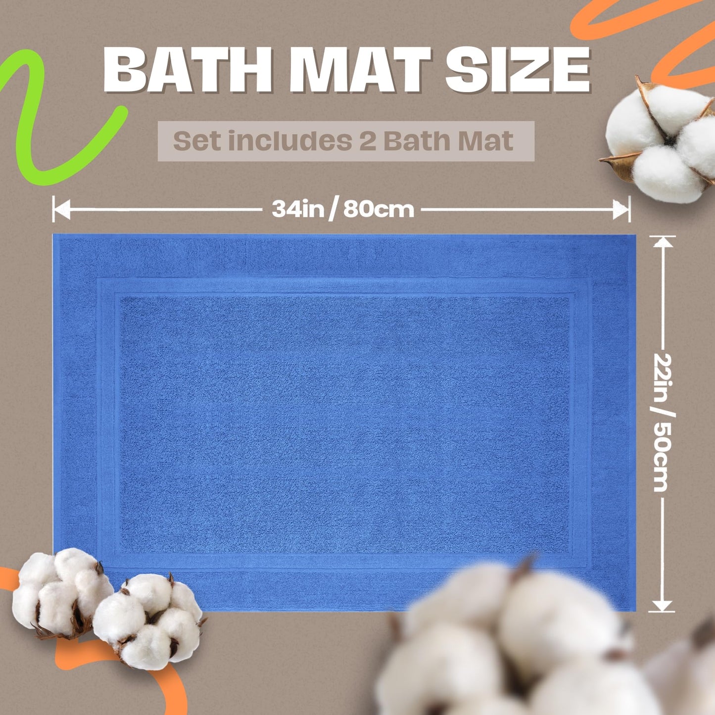 Infinitee Xclusives Premium Cotton Bath Mats for Bathroom – Pack of 2 | 34x22 Inches | Ultra Soft, Super Absorbent, Non-Slip, Machine Washable Mats (Eloquent Blue) [Not a Rug]