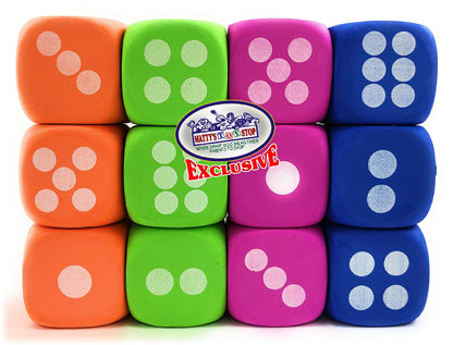 Deluxe Large 2.25" EVA Foam Dice (Pack of 12) with Bonus Matty's Toy Stop Storage Bag