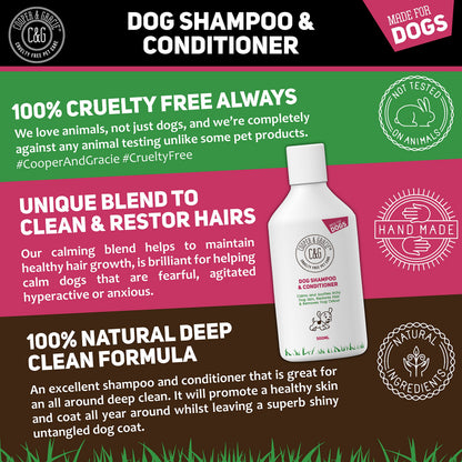 Dog Shampoo & Conditioner 500ML - Grooming for Sensitive Skin, Itchy Skin, Smelly Dogs - Anti-Itch, Anti-Bacterial & Anti-Fungal Formula - Soothes & Restores Coat
