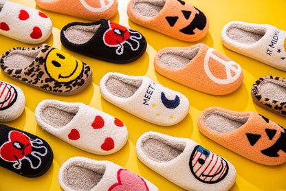 NEVEROLD Fun Cute Trendy Cartoon Illustrated Characters Colorful Comfort Cozy Plush Warm Fluffy Fur Slip On Cushion Slippers for Girls and Women (Pumpkin, medium)