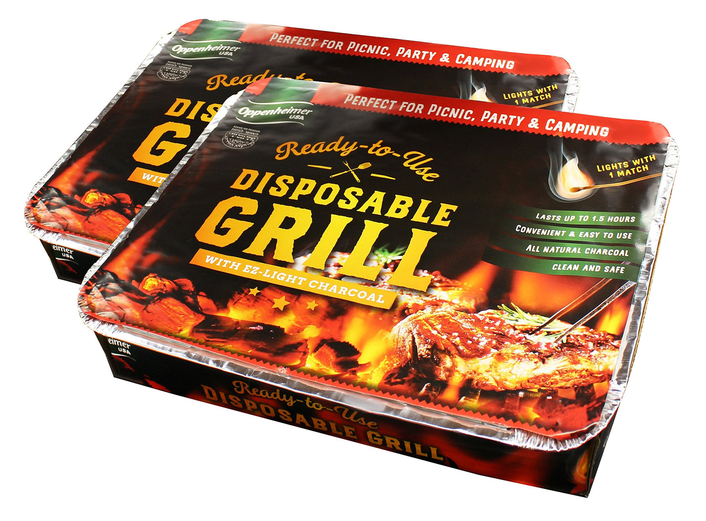 Shefa 2-Pack BBQ Big Heat Instant Disposable Barbecues Grill On-the-Go Ready to Use Charcoal Grill, Ideal for Camping and Tailgate Parties, Easy to Light, disposable bbq grill