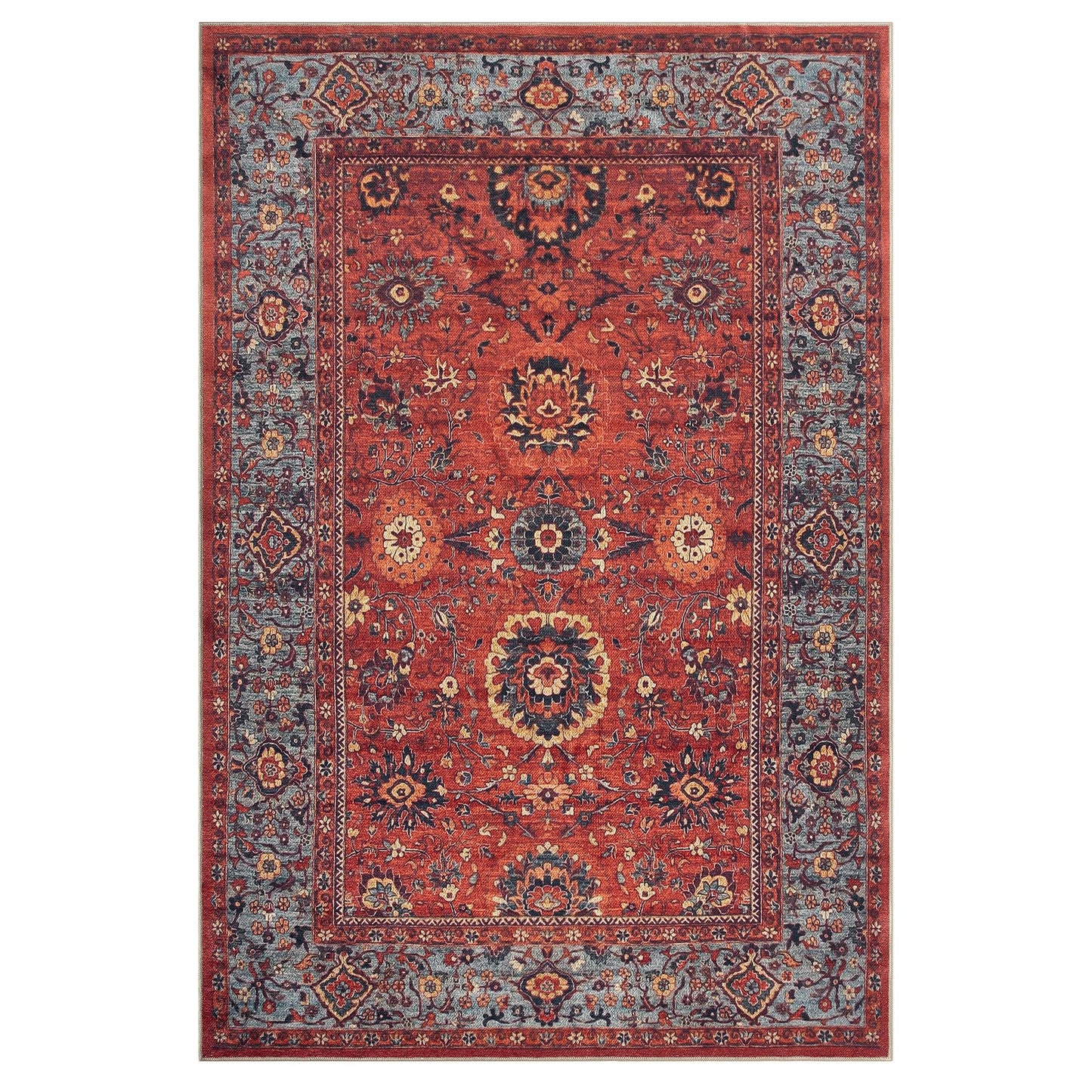 Keen Home Design 6x9 Rug - Machine Washable Area Rug with Non-Slip Backing, Ideal for Living Room, Dining Room, Bedroom - Vintage, Easy Clean, Durable, Low Pile Rug - (6' x 9')