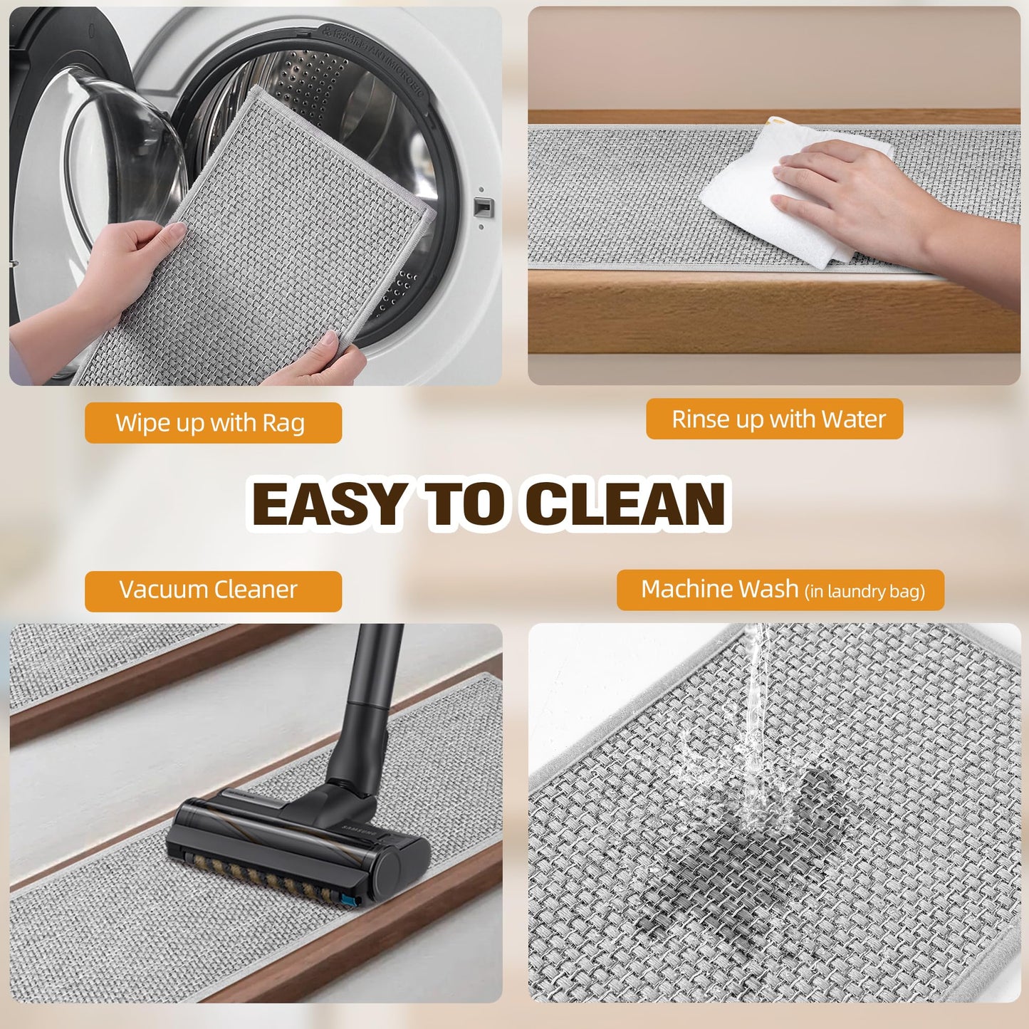 Deerly Linen Stair Treads Non Slip 15pcs Stair Runner for Wooden Steps Peel and Stick Stairs Carpet Treads Indoor Staircase Covers Mat with Self-Adhesive Backing for Pets and Kids 8"X30" Grey