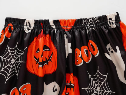 Hupohoi Unisex Girls Boys Kids Pajama Sets Button Down Satin Sleepwear Nighty 3PCS Silky Lounge Sets Nightwear Short Sleeve Long Pants, 3pcs-Pumpkin, 10