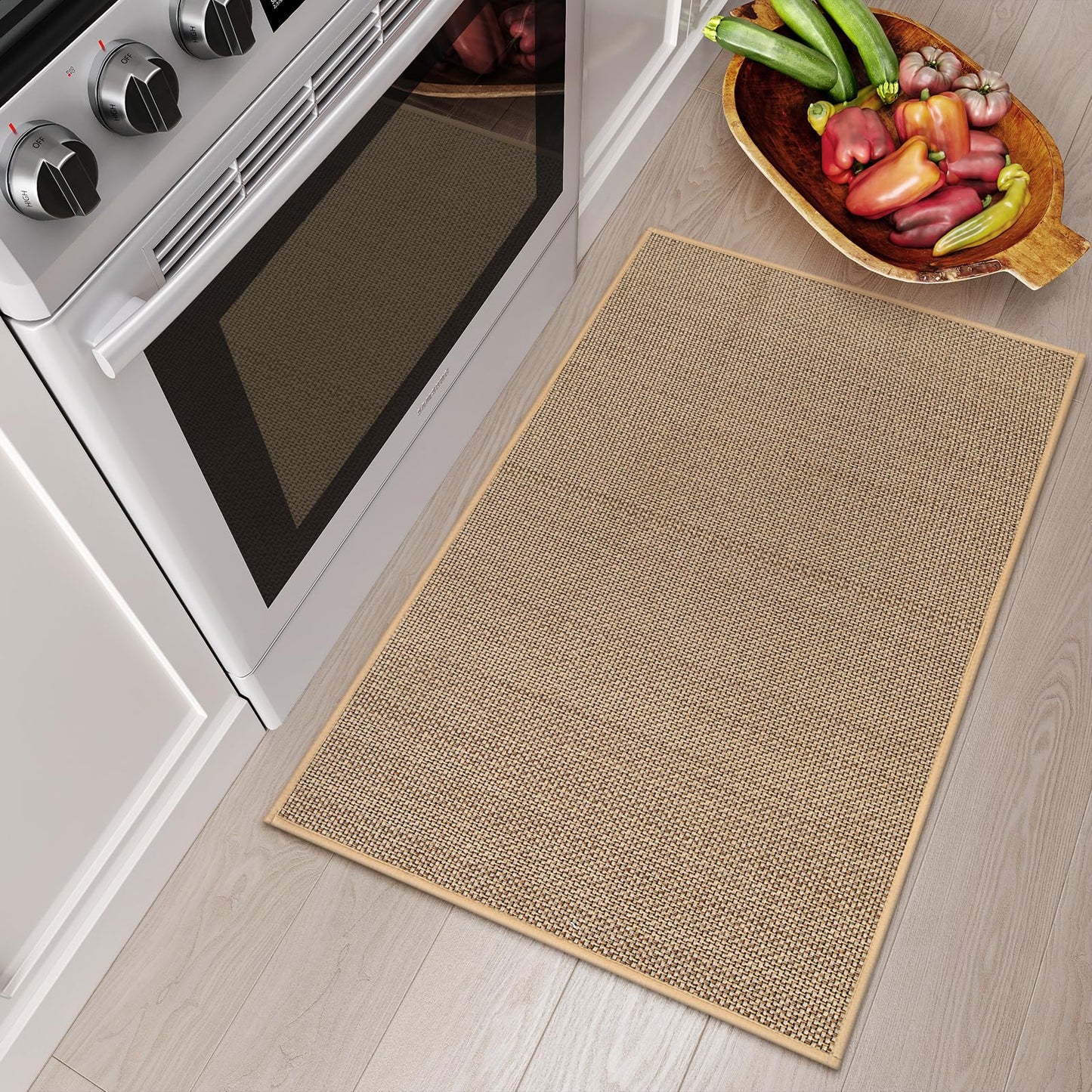 Lahome Farmhouse Kitchen Entryway Rug, 2x3 Door Mat Indoor Entrance Washable Small Bathroom Rugs for Bedroom Non Slip Neutral Indoor Floor Carpet for Front Door Porch, Beige