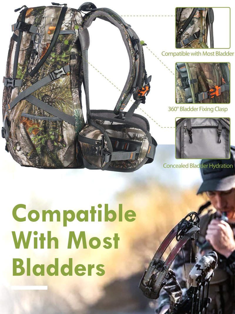 Camo Hunting Backpack for Men, 35L Durable Hunting Pack, 600D Daypack with Rain Cover, Interal Frame Support