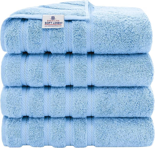 American Soft Linen Luxury 4 Piece Bath Towel Set, 600 GSM 100% Cotton Turkish