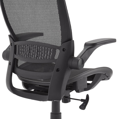 Amazon Basics Ergonomic High-Back Desk Chair, Comfortable Flip-Up Armrests, Contoured Mesh Seat, Swivel, Black, 25.5"D x 26.25"W x 49.25"H
