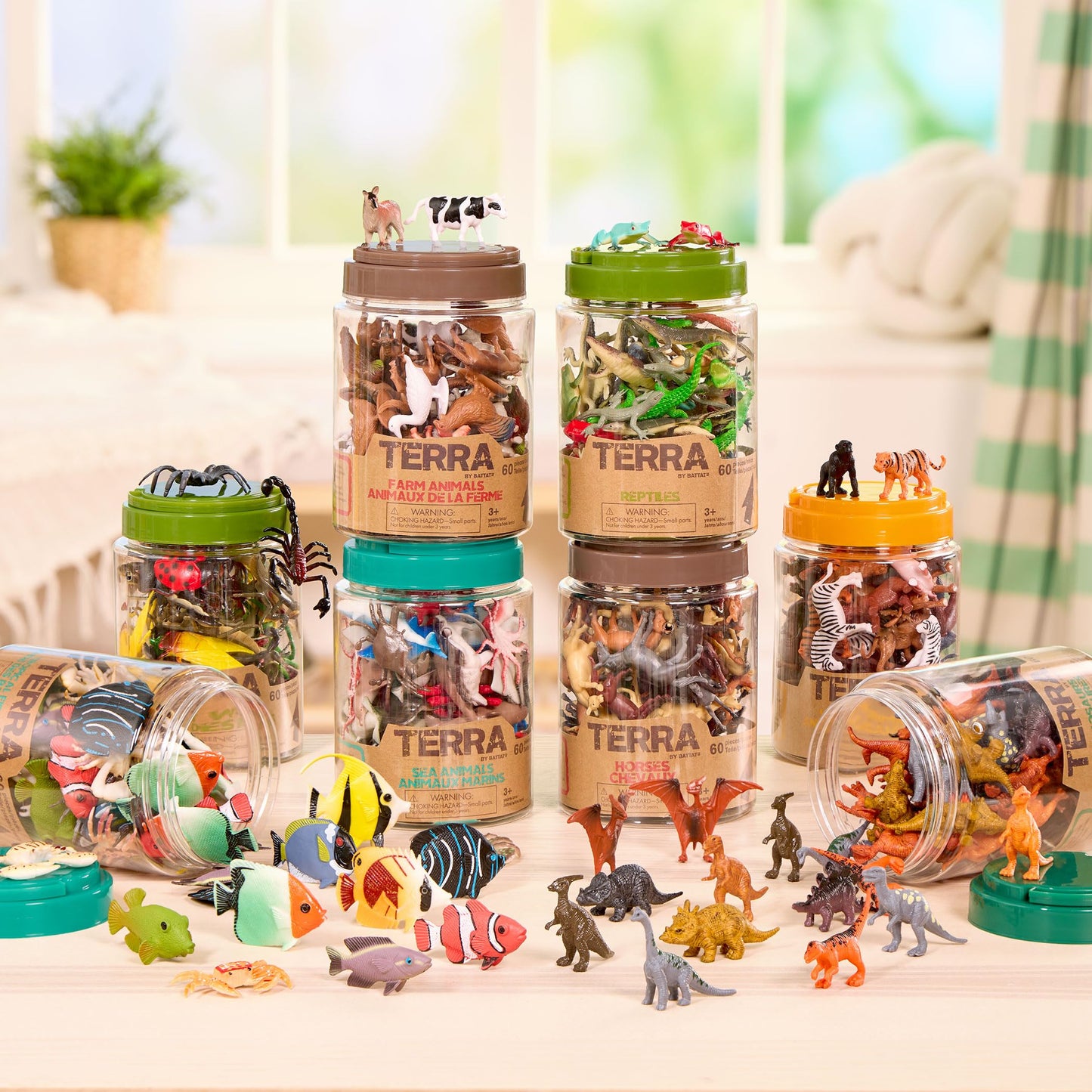 Terra by Battat – 60pcs Tropical Fish & Crab Toys – Mini Plastic Ocean Animal Figurines for Kids – Realistic Sea Creatures in Tube – Sensory Educational Playset for Toddlers Ages 3+
