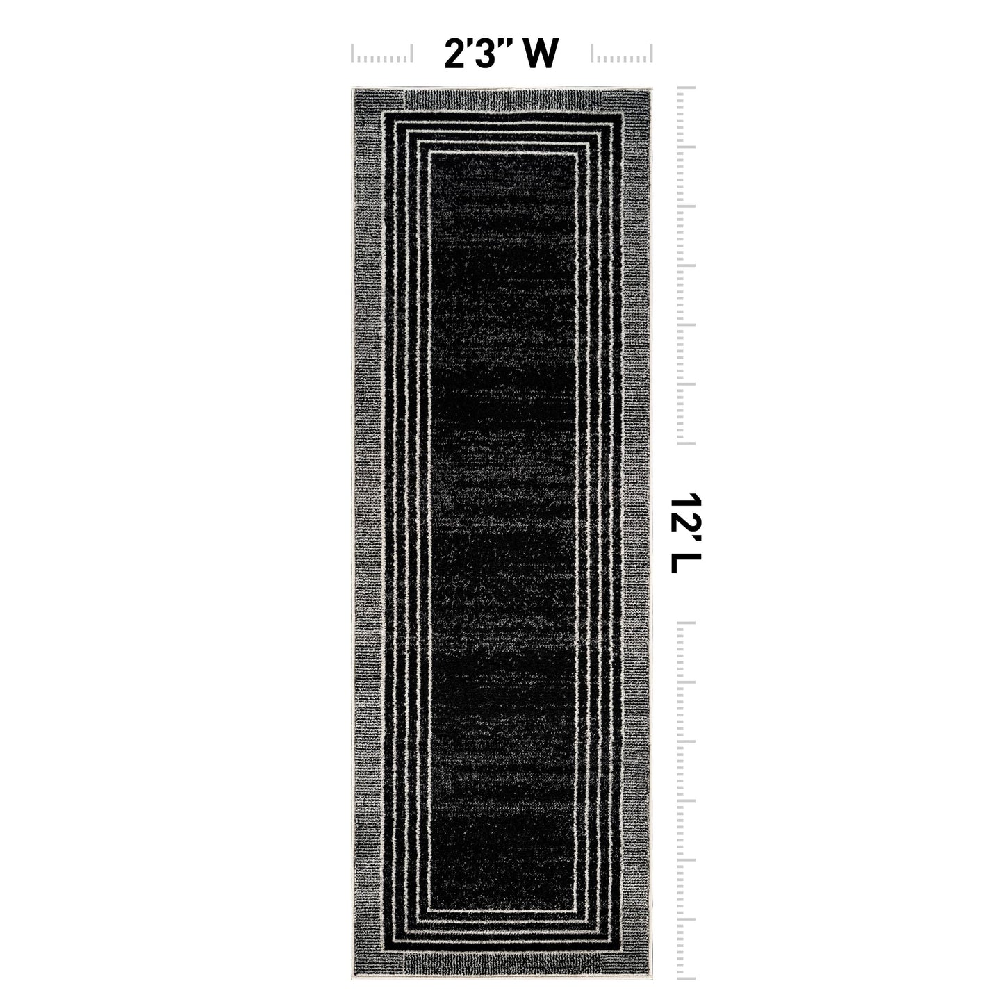 Rugshop Contemporary Geometric Bordered Runner Rug for Hallway,Entryway,Kitchen Rug Low Pile Rug with Jute Backing 2' 3" x 12' Black