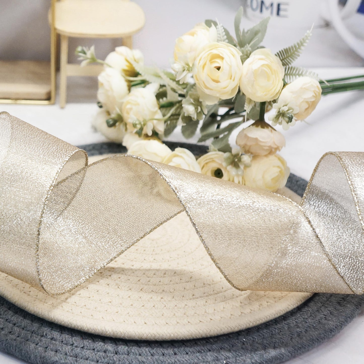 CT CRAFT LLC Champagne Gold Metallic Wired Ribbon 2.5 inch x 10 Yards for Christmas Home Decor Tree Topper Bow Gift Wrapping DIY Crafts Wreath Garland Wedding