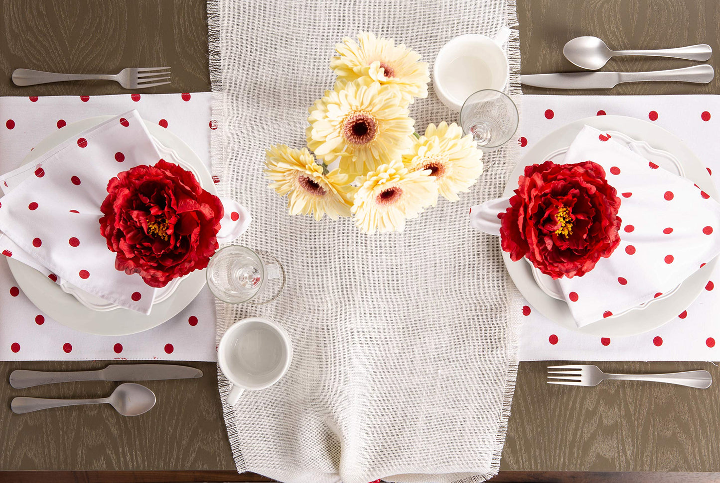 DII Beautiful Peony Flower Napkin Rings Deep Red, 4 Piece