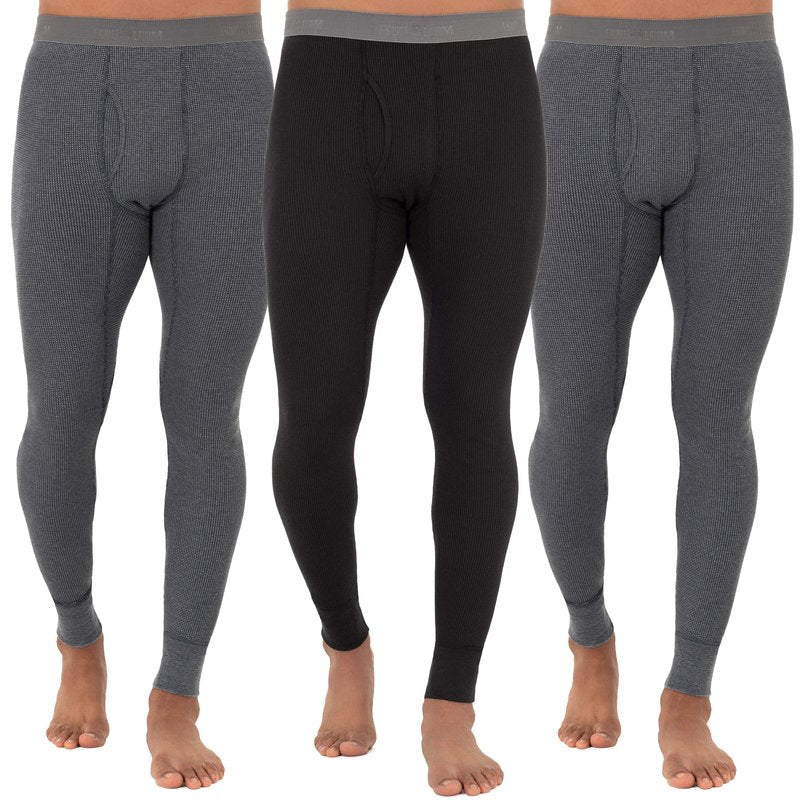 Fruit of The Loom Men's 3-Pack Recycled Waffle Thermal Underwear Bottom, Greystone Heather/Greystone Heather/Black, 3X-Large