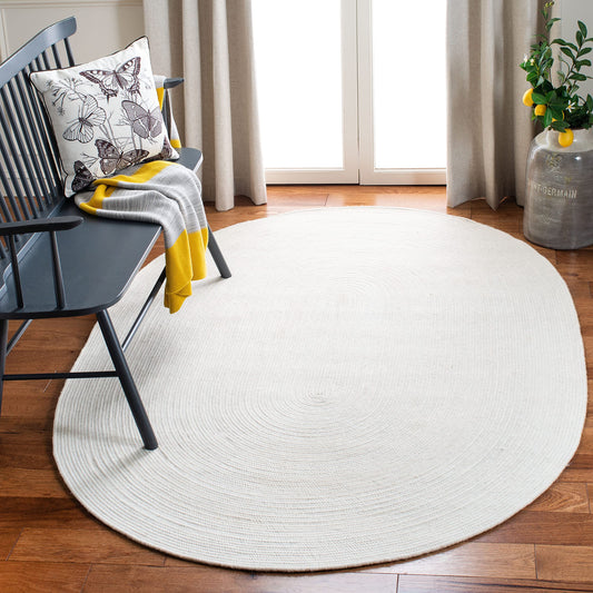 SAFAVIEH Braided Collection 6' x 9' Oval Ivory BRD901A Handmade Country Cottage Reversible Wool Entryway Foyer Living Room Bedroom Kitchen Area Rug