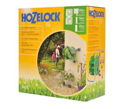 HOZELOCK - Hose Reel 60m 2-in-1 (Reel and Wall Fixings Only) : Free-standing or Wall-mounted, Reel With Lightweight, Robust Main Body for Durability and Flexibility of Use [2475R0000]