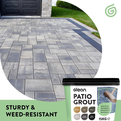 GLEAN Patio Grout | NATURAL | 15kg - 20m² Coverage | Jointing Compound | Brush In Patio Grout For Paving Patios & Block Paving | Self Setting All Weather Application | Ready Mixed