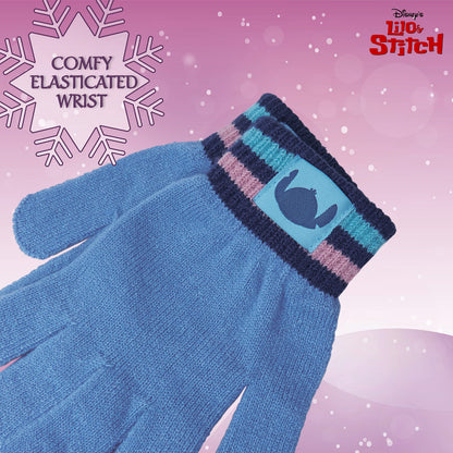 Disney Stitch Girls Beanie Scarf Teenagers Kids Gloves Winter Accessories School Travel Stitch Gifts, Choose from Sets (Blue Stitch 3 Pcs)
