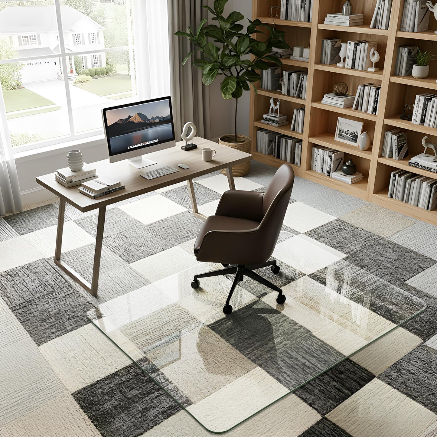 Homsion 36"x48" Tempered Glass Office Chair Mat for Carpet & Hardwood Floor, 1/5" Thick Clear Floor Protector Desk Chair Mat with Rounded and Polished Edges
