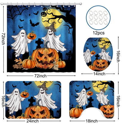 pinata Halloween Shower Curtain Set, Halloween Bathroom Set 4, Bathroom Decor Sets with Shower Curtain and Rugs Accessories, Ghost Curtains for Bath Decor