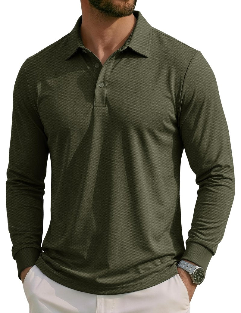 MAGCOMSEN Long Sleeve Polo Shirts for Men Moisture Wicking Golf Polos Business Casual Lightweight Work Collared Shirt Men ArmyGreen