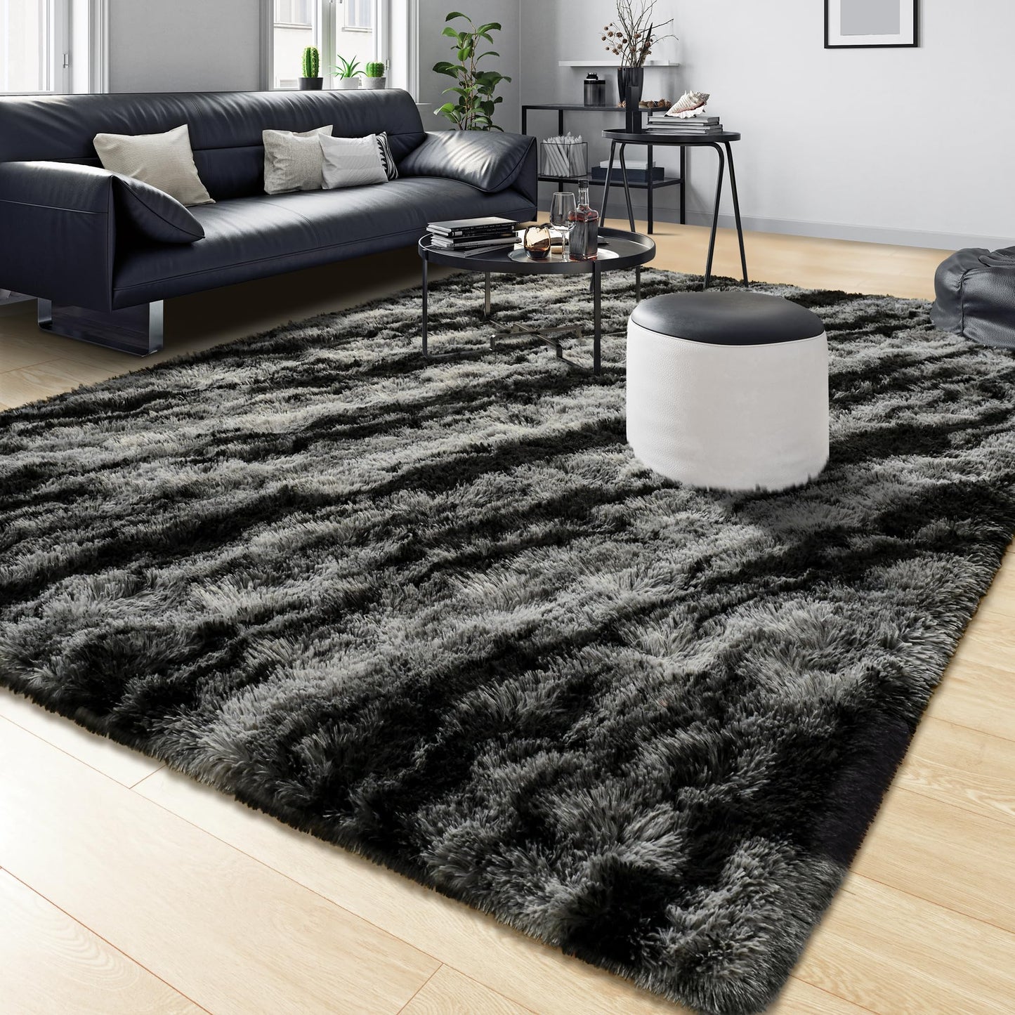 Tepook Soft Fluffy Rugs for Bedroom, 4x6 Area Rug for Living Room, Modern Shaggy Room Rug for Kids Boys Girls, Plush Throw Rugs Indoor Nursery Home Decor Rug with Non-Slip Bottom, Black Grey