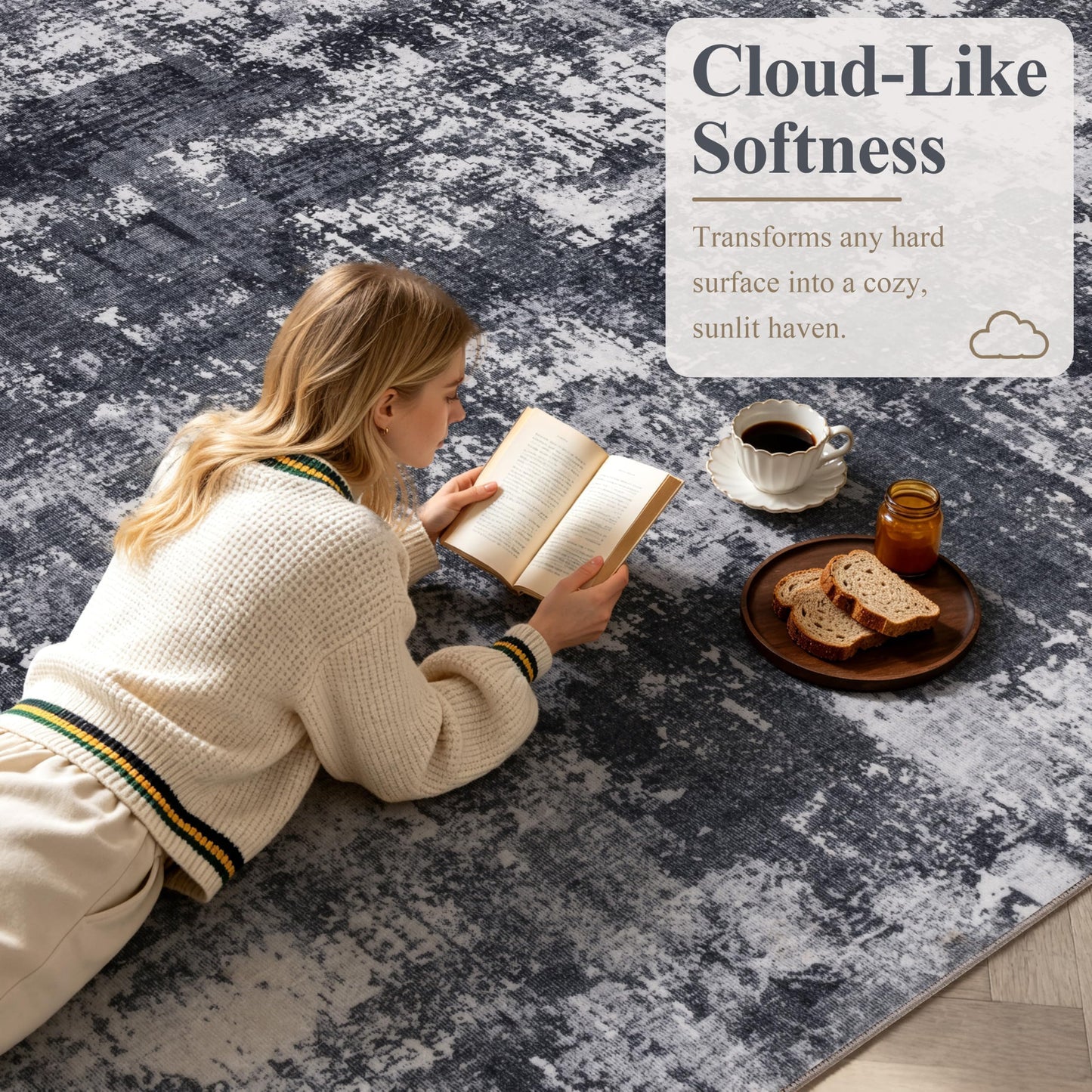 Sasttie 8x10 Soft Area Rug for Living Room, Modern Abstract Washable Large Carpet for Bedroom, with Non-Slip Backing, Black and White