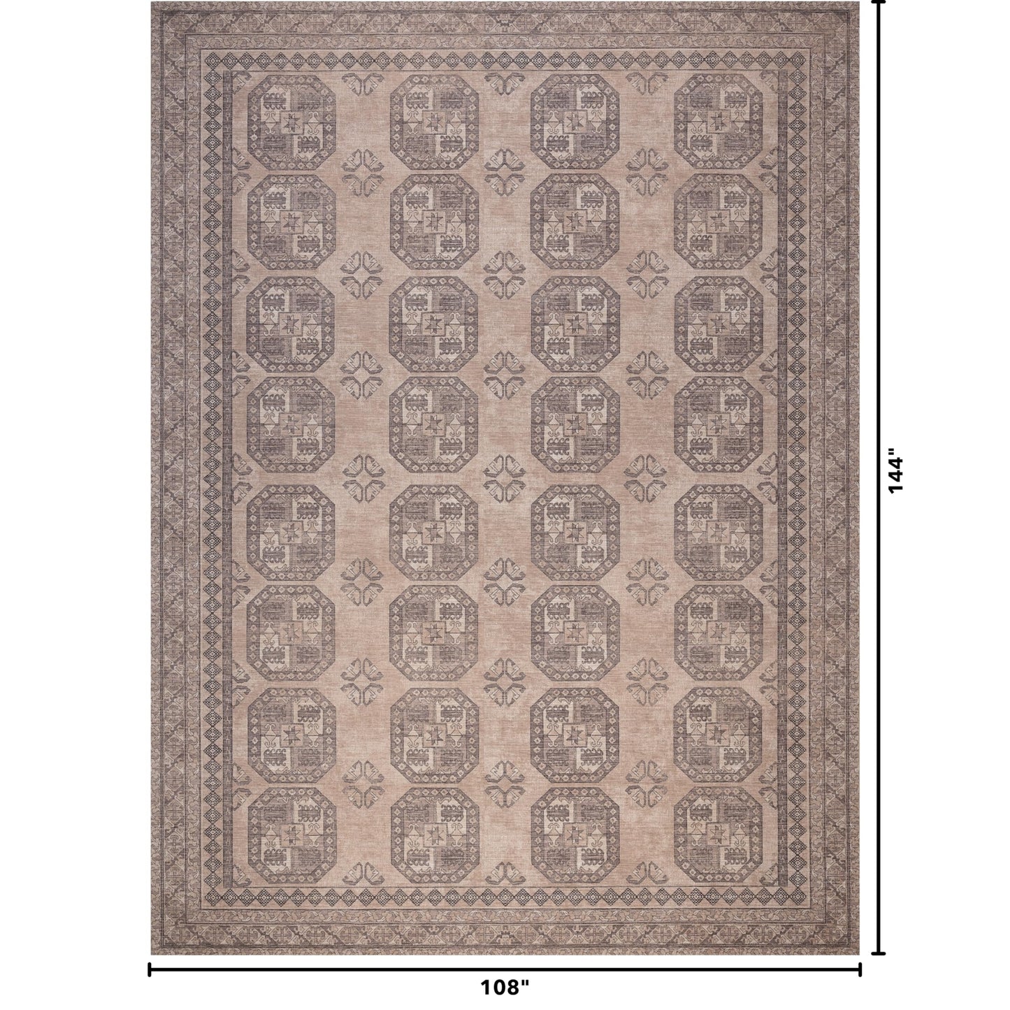 Kuden 9x12 Large Area Rug, Machine Washable Area Rug with Non-Slip Backing, Vintage Style, Soft, Easy Clean, Low Pile Rug for Living Room, Bedroom, Dining Room