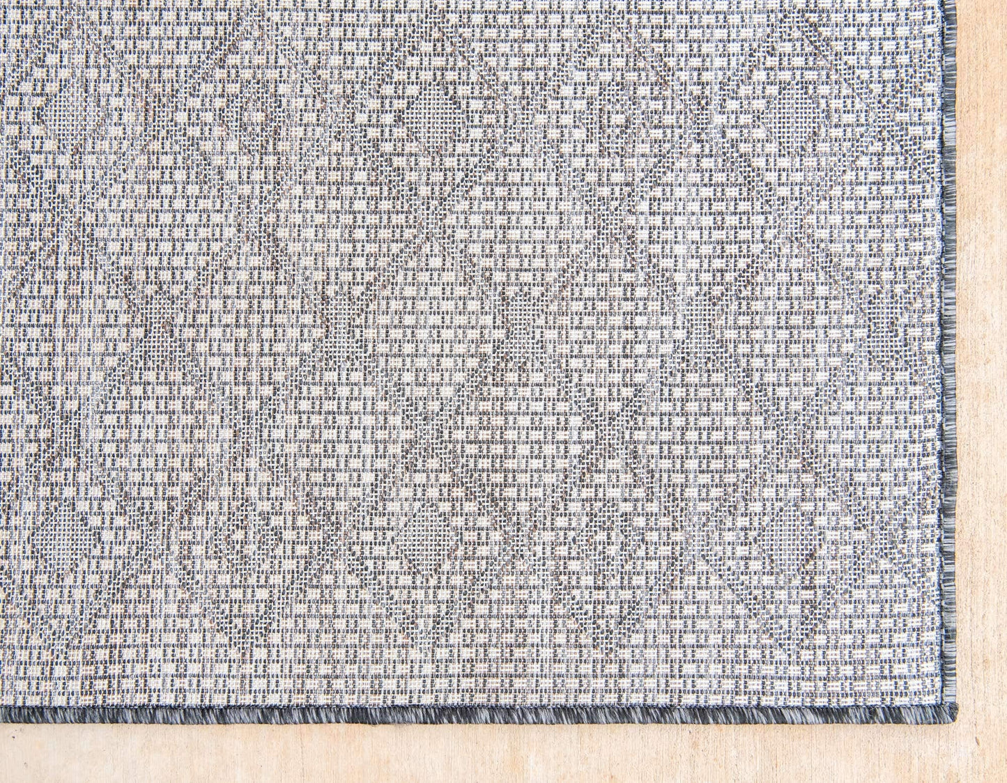 Unique Loom Outdoor Trellis Collection Area Rug - Tribal Trellis (2' x 6' 1" Runner, Charcoal Gray/ Natural)