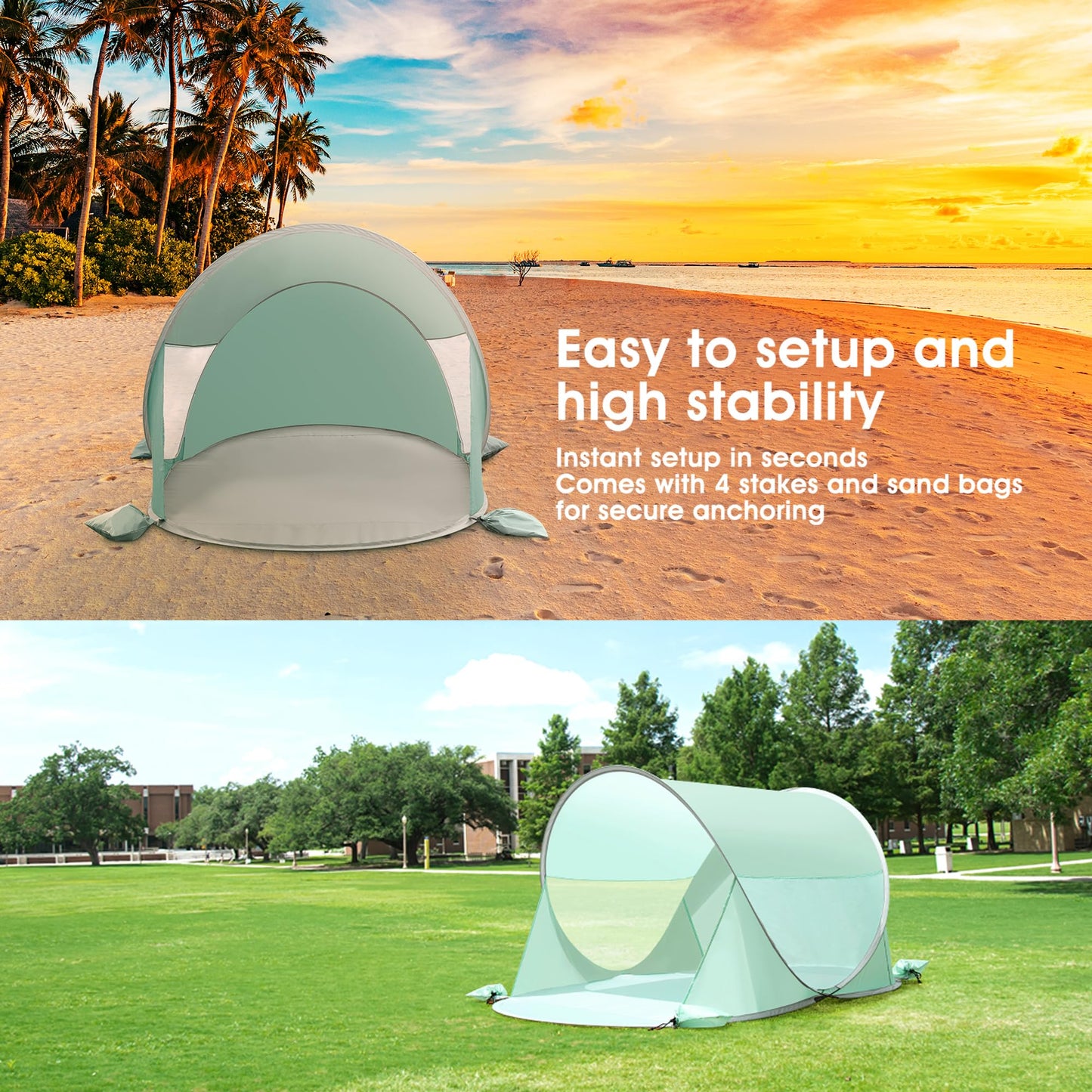 ISILER Pop Up Beach Tent, Portable Outdoor Shade Tent, UPF 50+ Shelter, Easy Setup Windproof Waterproof Canopy