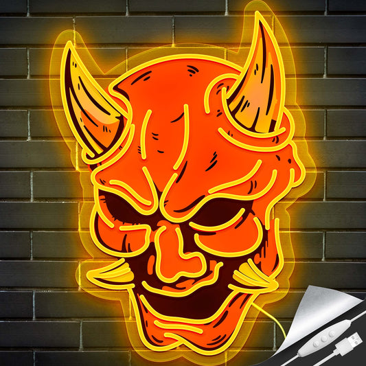 Hannya Mask Neon Sign for Game Room, Tattoo Shop, Tattoo Studio Decor LED Anime Neon Light Cool Room Accessory Japanese Demon Evil Spirit Hannya Sign