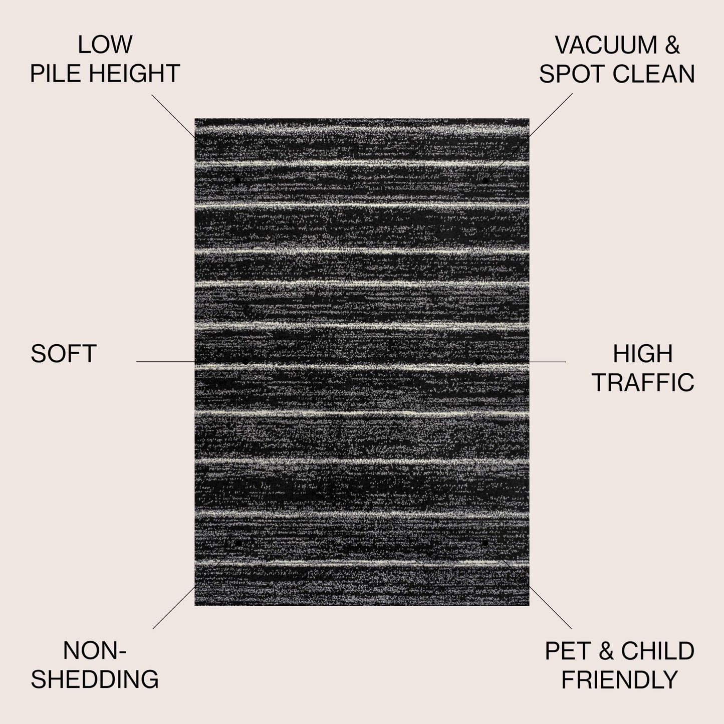 JONATHAN Y Williamsburg Minimalist Stripe Black/Cream Indoor Area Rug, 4x6, Contemporary, Modern, Easy-Cleaning for Living Room, Bedroom, Kitchen, Pet Friendly, Non-Shedding (MOH201F-4)