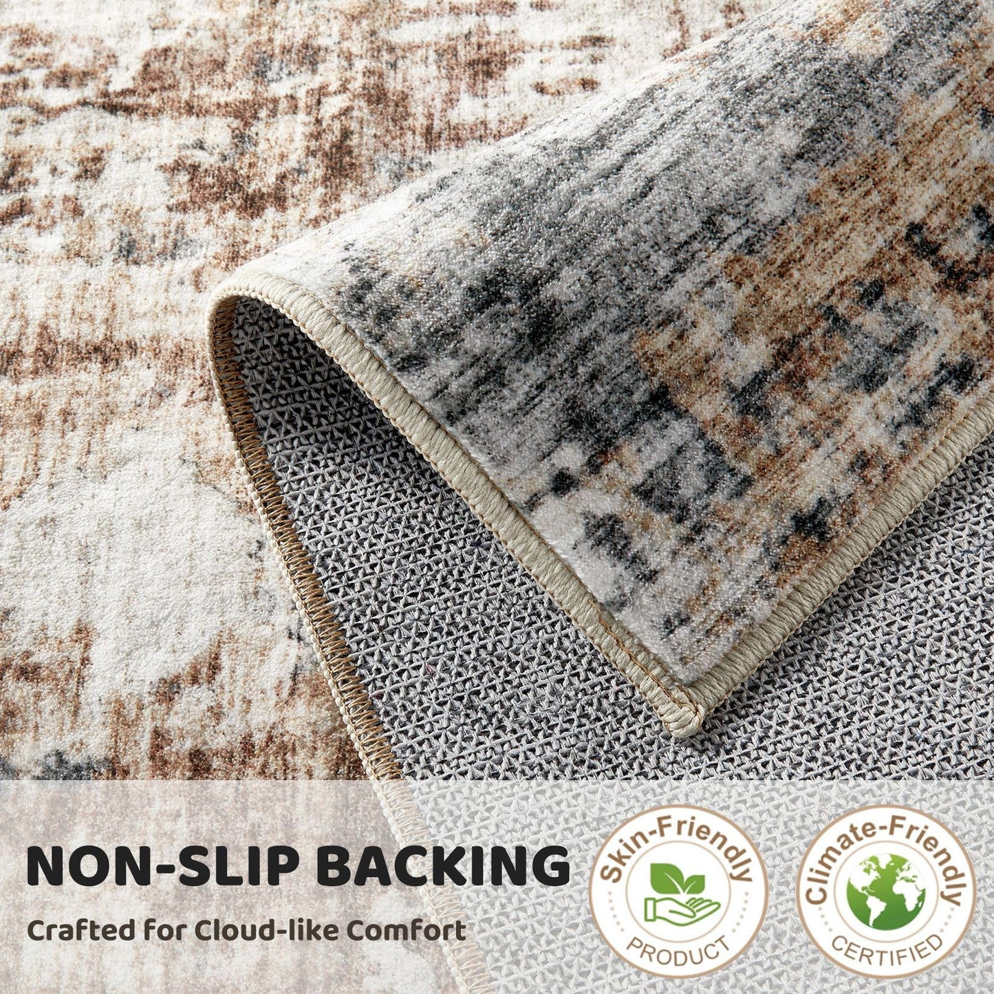 DMOYEST 5ft Round Area Rug Living Room Rugs - 5x5 Washable Large Soft Indoor Neutral Modern Abstract Low Pile Rug Carpet for Bedroom Dining Room Farmhouse Home Office - Grey Brown