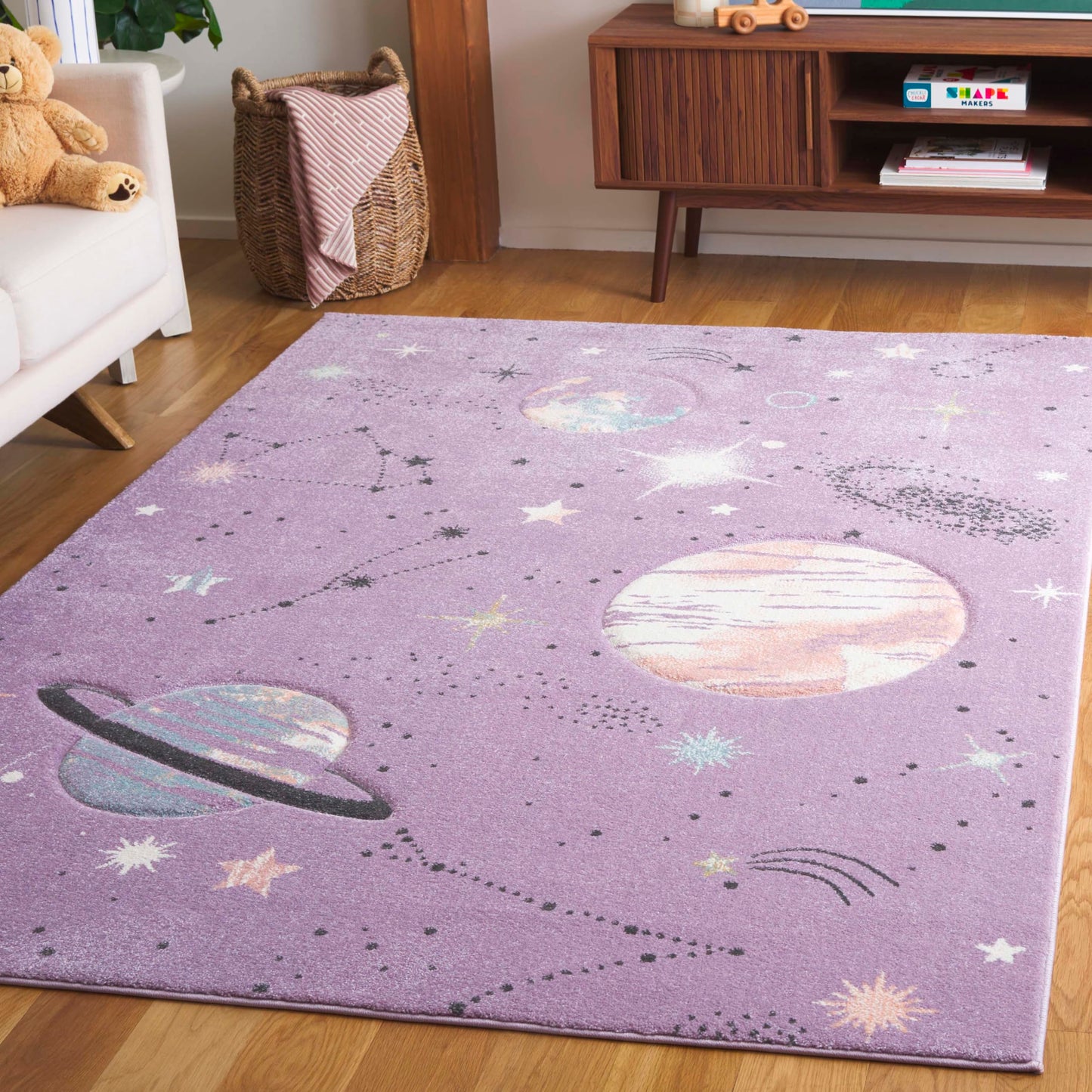 SAFAVIEH Carousel Kids 100 Collection Area Rug - 4' x 6', Purple & Orange, Transitional Design, Stain Resistant, Ideal for High Traffic Areas in Living Room, Bedroom & Dining Room (CRK122V-4)