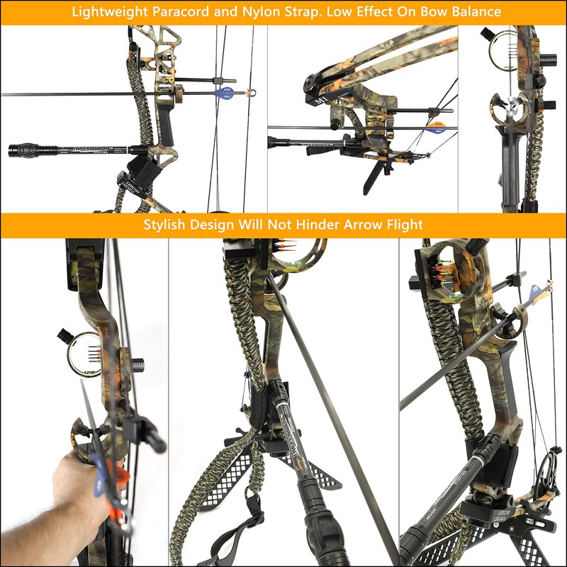 Sunya Paracord Compound Bow Sling with V2 Upgraded Magnetic Connection System. Lightweight Hands Free Shoulder Carrying Sling for Bow Hunting, Field Archery and 3D (Orange Flame Camo)