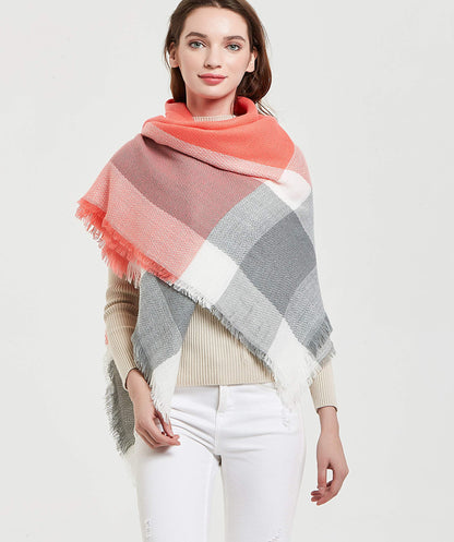 Wander Agio Womens Warm Blanket Scarf Square Shawls Infinity Scarves Stripe Plaid Orange Colour 9