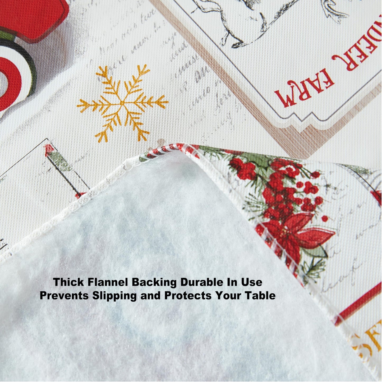Newbridge Farm Fresh Christmas Tree Vinyl Tablecloth with Flannel Backing, Vintage Retro Holiday Print, Wipe Clean, 70 Inch Round