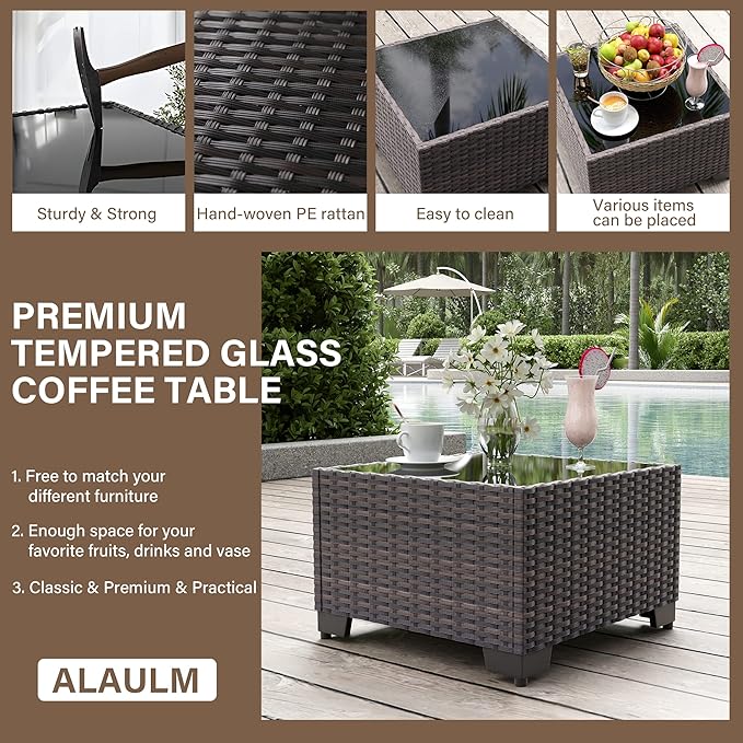 ALAULM 12 Pieces Outdoor Patio Furniture Set Sectional Sofa Sets Brown PE Rattan Patio Conversation Set w/10 Sand Seat Cushions and 2 Coffee Tables