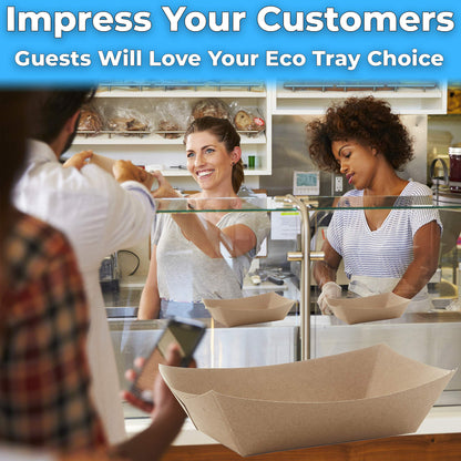 Avant Grub Eco Friendly USA-Made 3lb Food Holder Trays, 50-Pack. Compostable Kraft Paper Dishware Plates for Diners or Concession Stands. Sturdy Disposable 3lb Party Snack Boat. Ideal for Events!