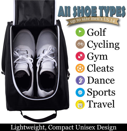 Athletico Golf Shoe Bag - Zippered Shoe Carrier Bags With Ventilation & Outside Pocket for Socks, Tees, etc. Perfect Storage (Black)