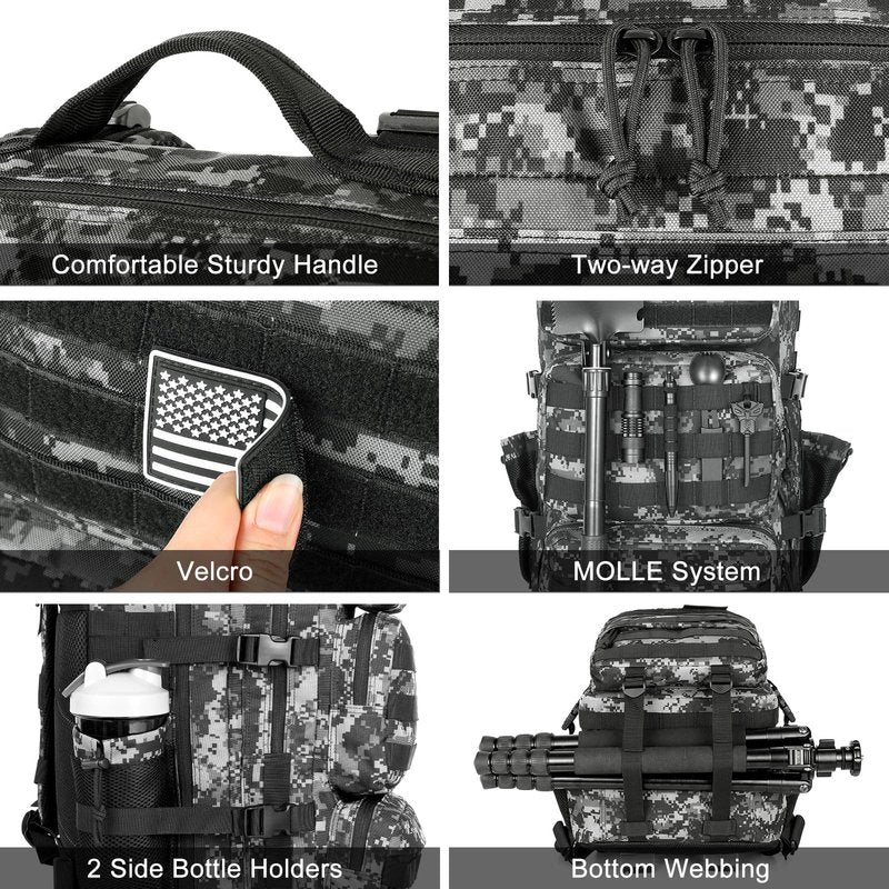 kookoomia Military Tactical Backpack 25L Day Backpack for Men Molle Army 3 Days Assault Pack Bug Out Bag Water Resistant and Heavy Duty Hiking Treeking Rucksack - Black Digital Camo