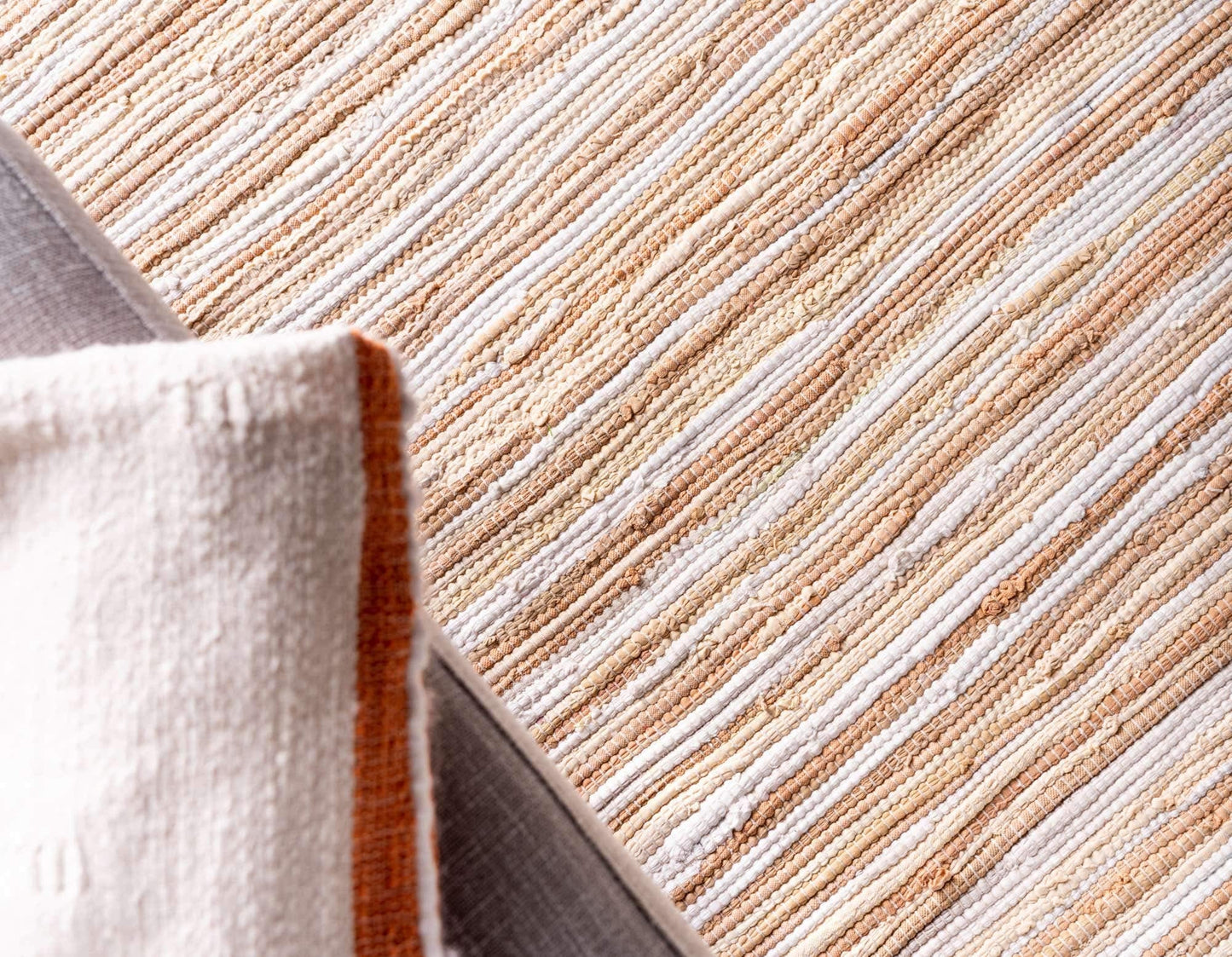 Unique Loom Chindi Cotton Collection Soft Hand Woven Natural Fiber Striped Area Rug, 2 ft x 6 ft, Beige/Ivory